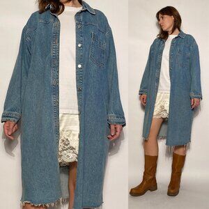 Long TOPSHOP Light Wash DENIM Trench Chore Coat! Size 6, Medium